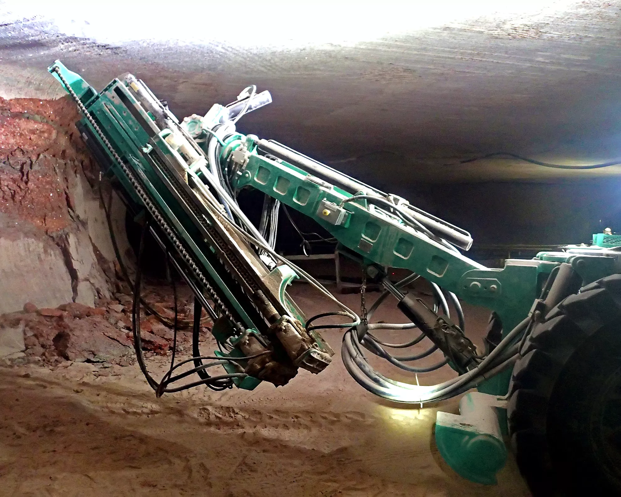 A Prairie Machine Xcel Roof Bolter underground in a potash mine.